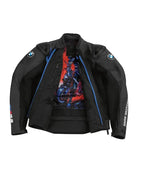 bmw-downforce-mens-black-leather-riding-jacket-front open xtreme race gear