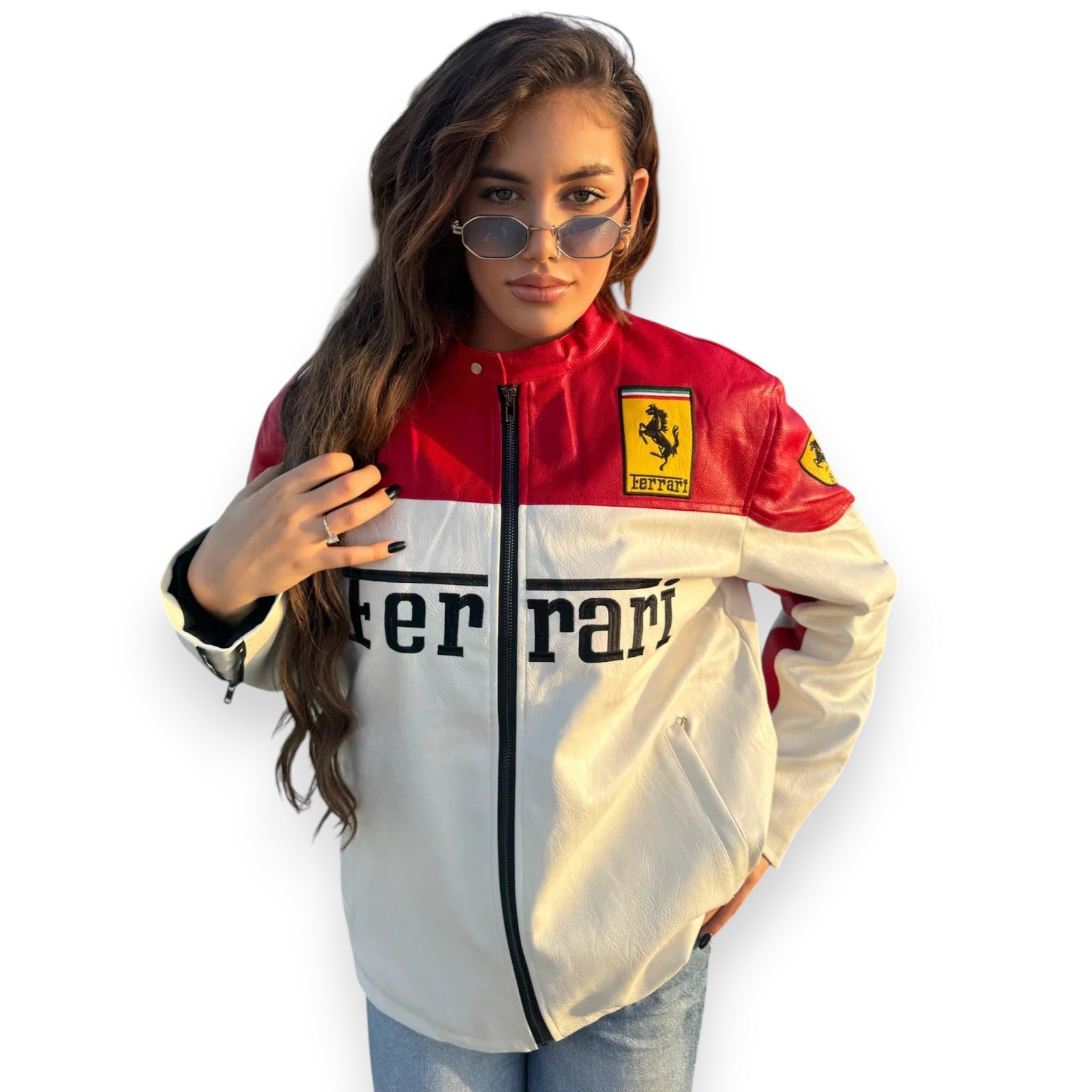 Ferrari White & Red Genuine Leather Jacket - SLIKDRIP® Limited Drop 
Xtreme Racegear