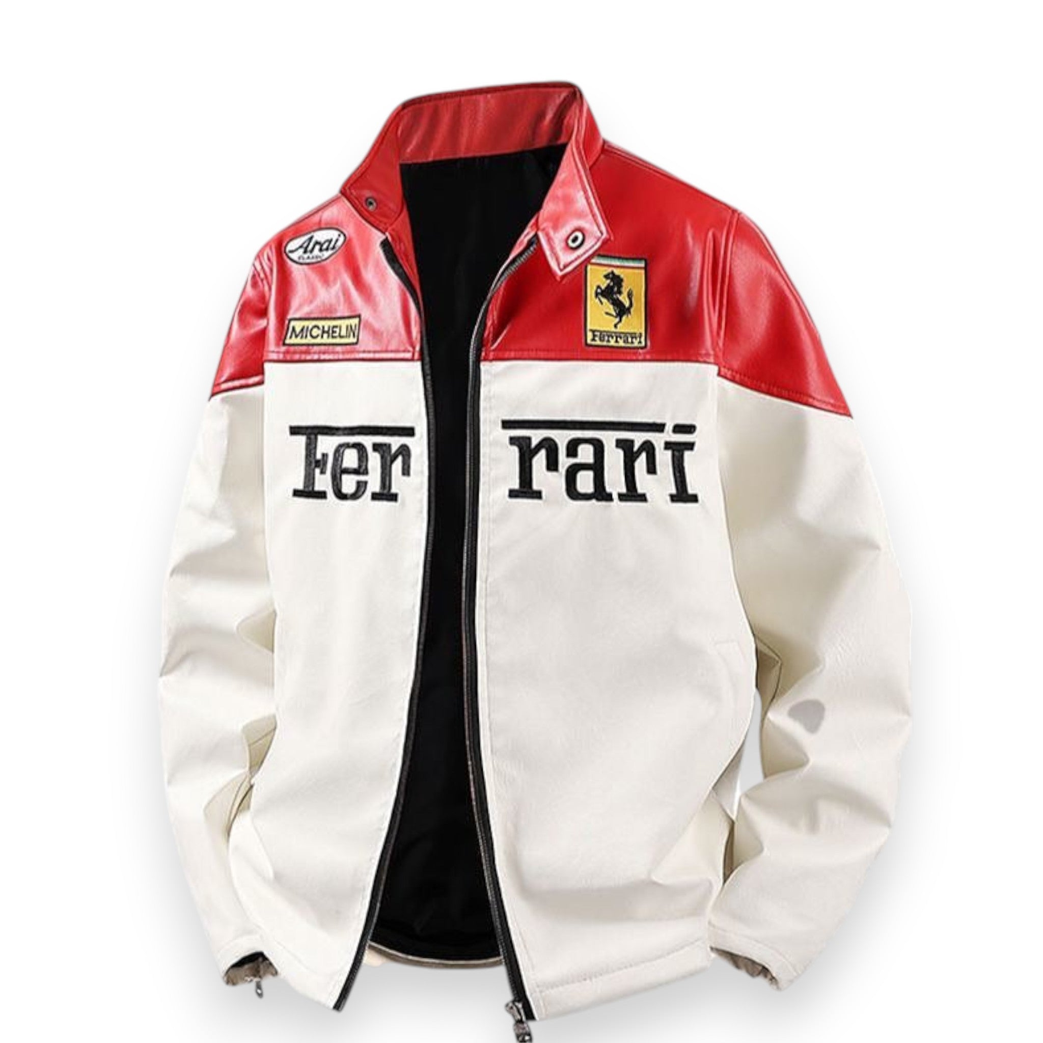 Ferrari White & Red Genuine Leather Jacket - SLIKDRIP® Limited Drop 
Xtreme Racegear