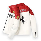 Ferrari White & Red Genuine Leather Jacket - SLIKDRIP® Limited Drop 
Xtreme Racegear