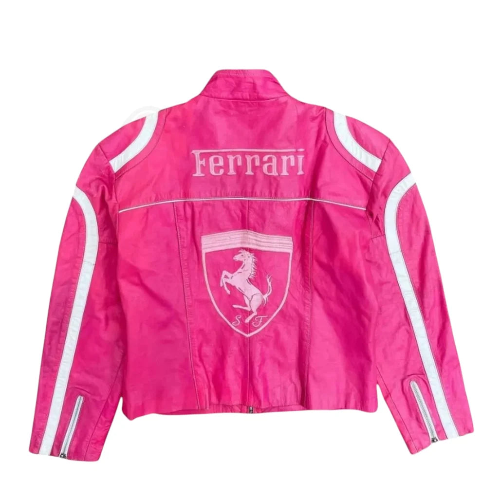 pink-ferrari-f1-leather-racing-jacket-back race gear xtreme 