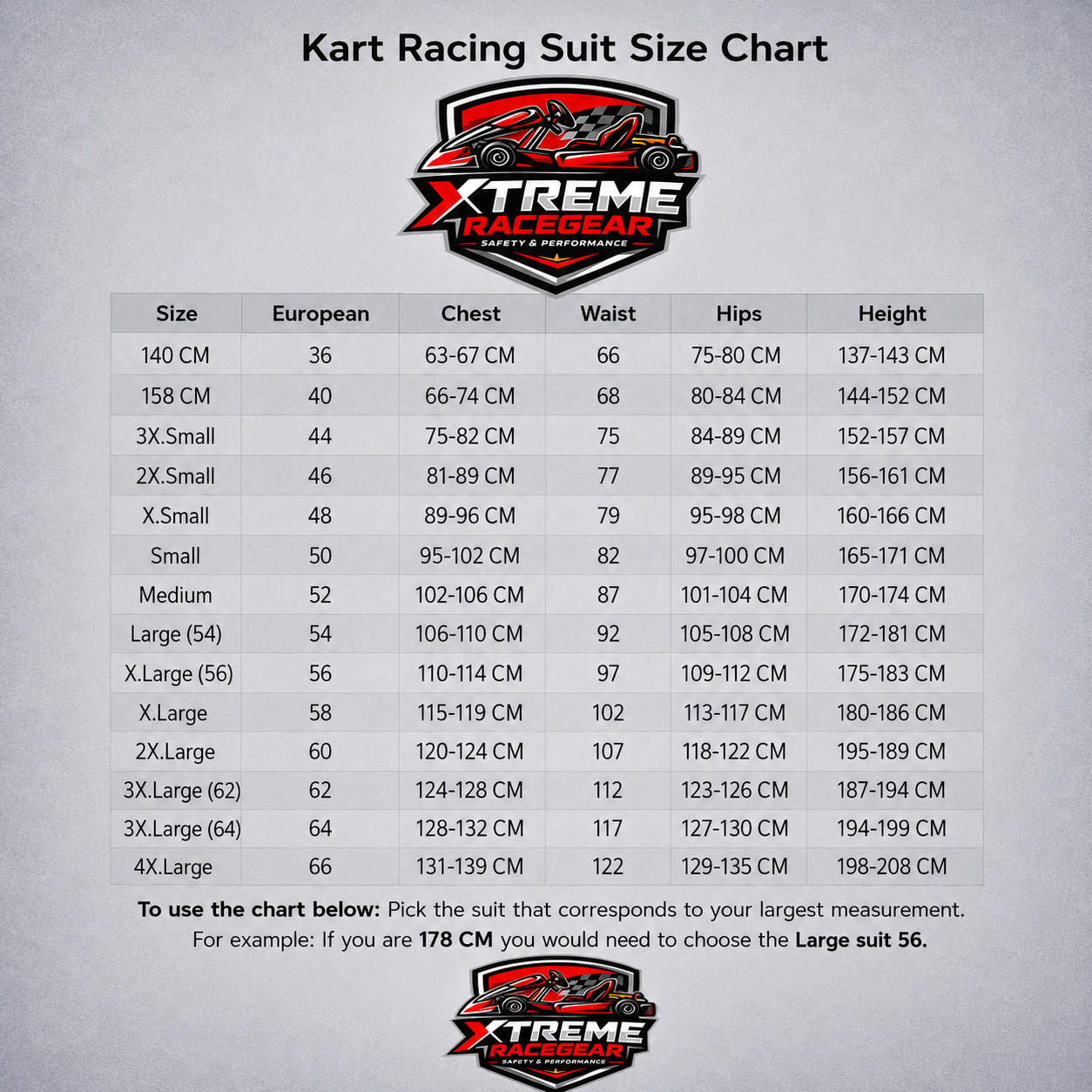 size chart-
Xtreme Racegear